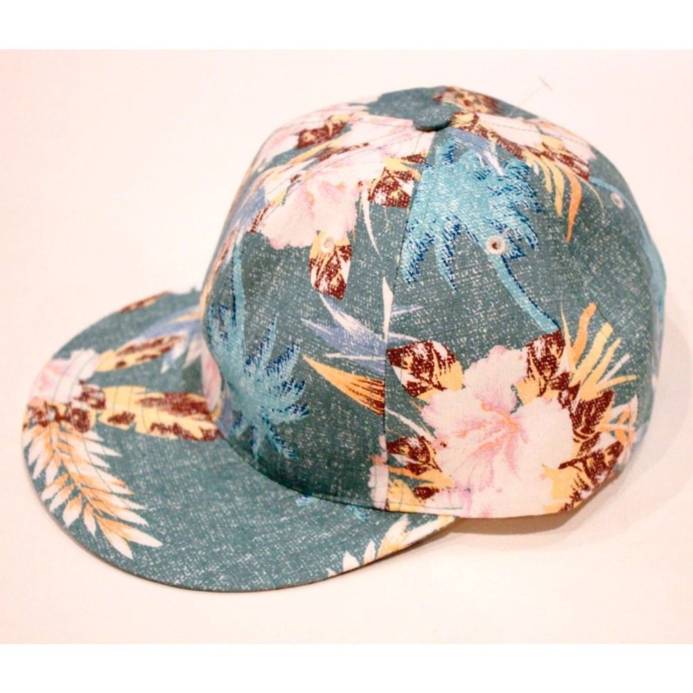 BWGH Green FLORAL Caribbean TROPICAL Print SIX Panel CAP Hat MADE IN FRANCE O/S